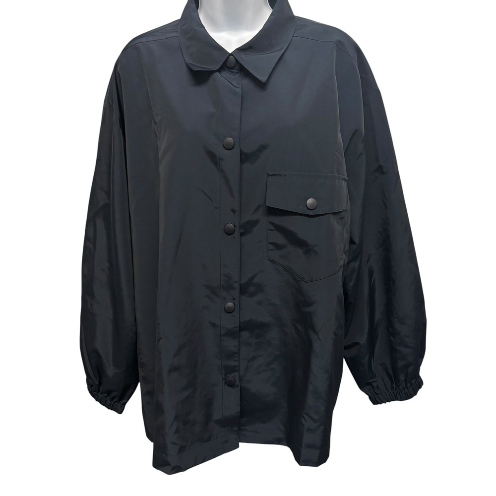 Open Edit Mens Black Snap‎ Front Shirt Jacket Coach Jacket Large Utility Minimal
